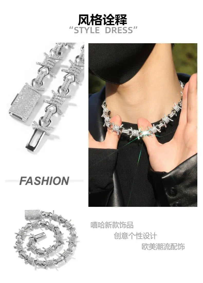 Wire chain diamond thorn necklace bracelet nowadaysfashion