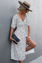 Woman Short Sleeve V Neck Chiffon Wrap Dresses Polka Dot Streetwear Elegant Midi Dress nowadaysfashion
