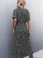 Woman Short Sleeve V Neck Chiffon Wrap Dresses Polka Dot Streetwear Elegant Midi Dress nowadaysfashion