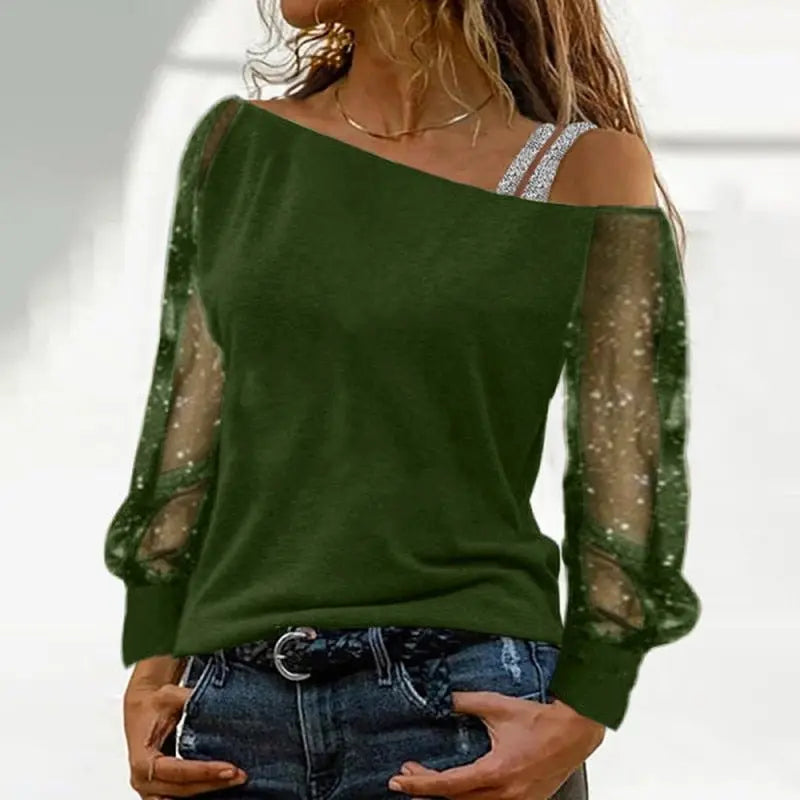 Woman Tshirts Long Sleeve Solid Colour Sexy Off Shoulder Tops Casual Streetwear T-shirt - Blade & Thread