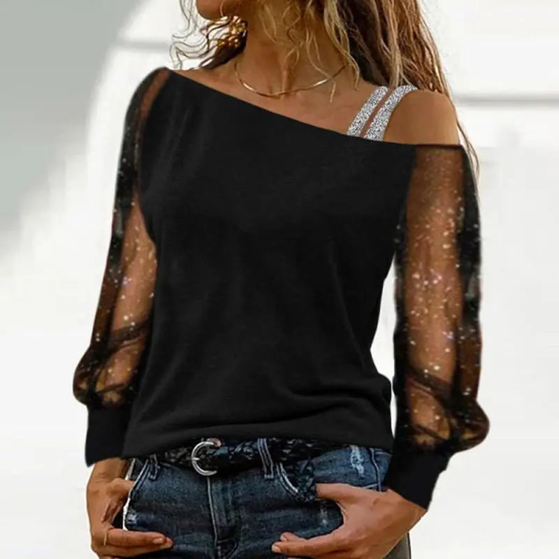 Woman Tshirts Long Sleeve Solid Colour Sexy Off Shoulder Tops Casual Streetwear T-shirt - Blade & Thread