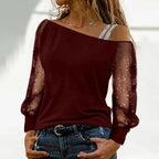 Woman Tshirts Long Sleeve Solid Colour Sexy Off Shoulder Tops Casual Streetwear T-shirt nowadaysfashion