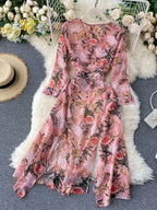Women Casual Two Piece Set Long Sleeve V Neck Asymmetrical Chiffon Shirt nowadaysfashion