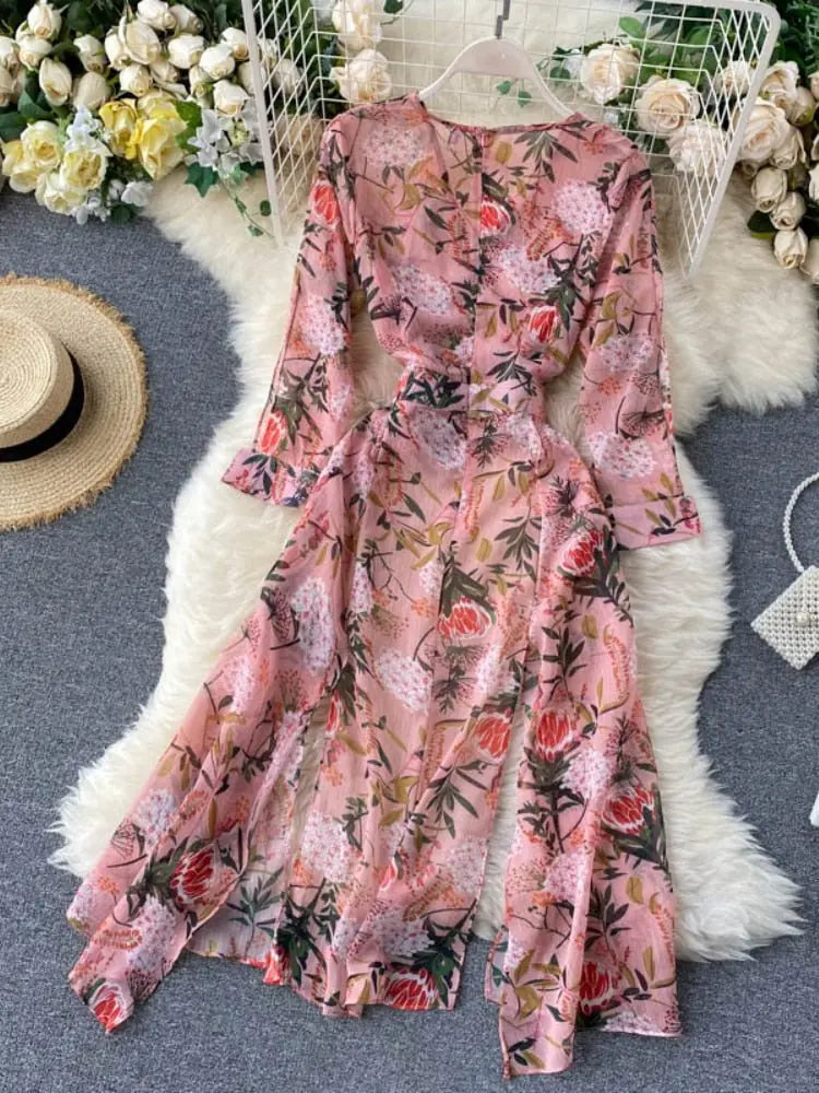 Women Casual Two Piece Set Long Sleeve V Neck Asymmetrical Chiffon Shirt - Blade & Thread
