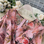 Women Casual Two Piece Set Long Sleeve V Neck Asymmetrical Chiffon Shirt nowadaysfashion