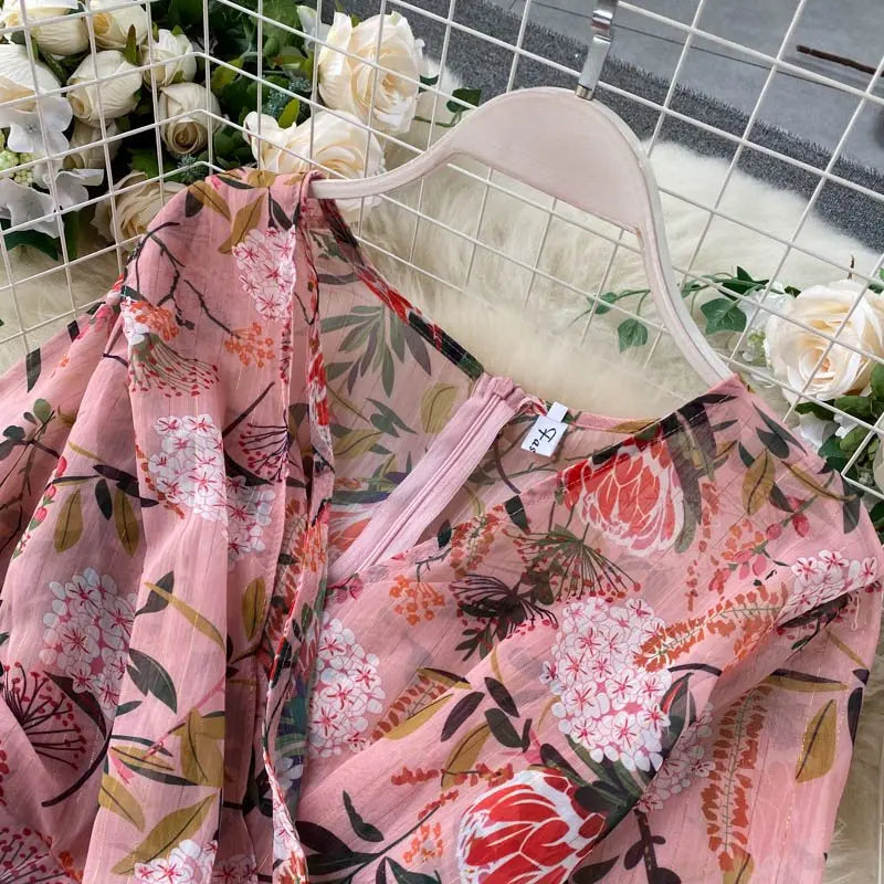 Women Casual Two Piece Set Long Sleeve V Neck Asymmetrical Chiffon Shirt nowadaysfashion