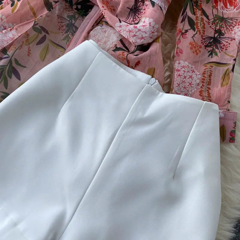 Women Casual Two Piece Set Long Sleeve V Neck Asymmetrical Chiffon Shirt - Blade & Thread