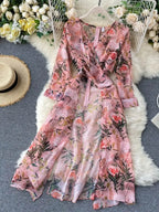 Women Casual Two Piece Set Long Sleeve V Neck Asymmetrical Chiffon Shirt nowadaysfashion