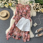 Women Casual Two Piece Set Long Sleeve V Neck Asymmetrical Chiffon Shirt nowadaysfashion