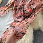 Women Casual Two Piece Set Long Sleeve V Neck Asymmetrical Chiffon Shirt nowadaysfashion