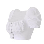 Women clothes Ladies Button Square Neck Tops Short Sleeve square collar pullover T-shirts nowadaysfashion