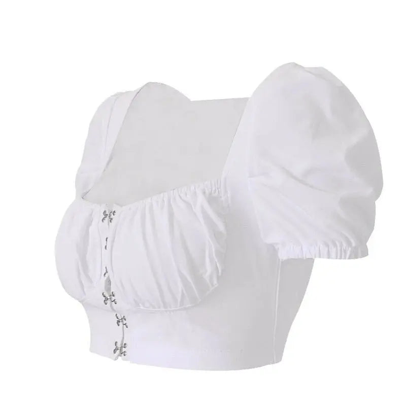 Women clothes Ladies Button Square Neck Tops Short Sleeve square collar pullover T-shirts - Blade & Thread