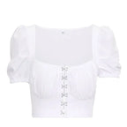 Women clothes Ladies Button Square Neck Tops Short Sleeve square collar pullover T-shirts nowadaysfashion