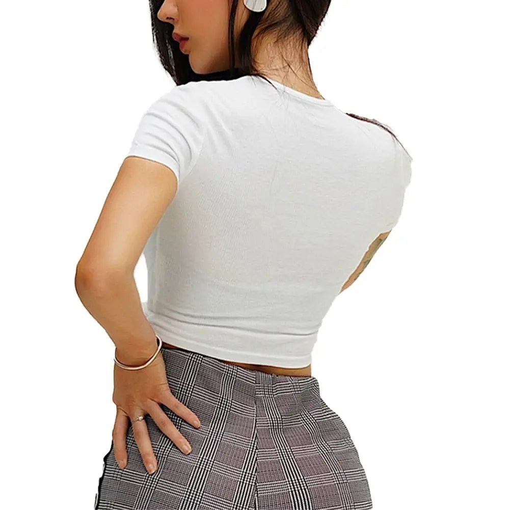 Women clothes Ladies Button Square Neck Tops Short Sleeve square collar pullover T-shirts - Blade & Thread