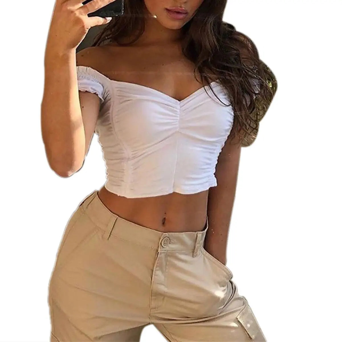 Women clothes Ladies Button Square Neck Tops Short Sleeve square collar pullover T-shirts - Blade & Thread