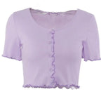 Women clothes Ladies Button Square Neck Tops Short Sleeve square collar pullover T-shirts nowadaysfashion
