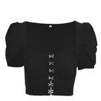 Women clothes Ladies Button Square Neck Tops Short Sleeve square collar pullover T-shirts nowadaysfashion
