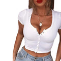 Women clothes Ladies Button Square Neck Tops Short Sleeve square collar pullover T-shirts nowadaysfashion