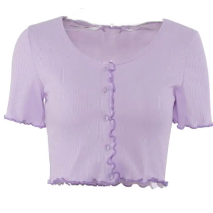 Women clothes Ladies Button Square Neck Tops Short Sleeve square collar pullover T-shirts - Blade & Thread