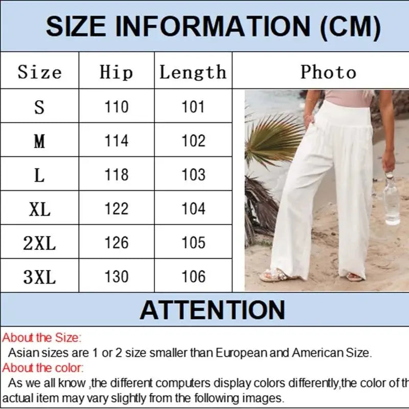 Women Cotton And Linen Pants Elastic High-Waist Thin Casual Pocket Trousers nowadaysfashion