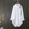 Women Cotton Blouse Long Sleeve Stripe Shirt Office Lady Casual Wear Over-sized Loose Top nowadaysfashion