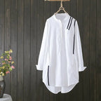 Women Cotton Blouse Long Sleeve Stripe Shirt Office Lady Casual Wear Over-sized Loose Top nowadaysfashion