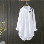 Women Cotton Blouse Long Sleeve Stripe Shirt Office Lady Casual Wear Over-sized Loose Top nowadaysfashion