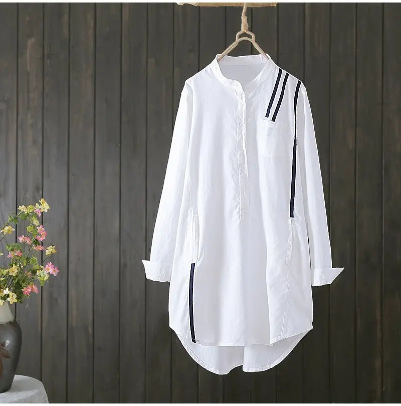 Women Cotton Blouse Long Sleeve Stripe Shirt Office Lady Casual Wear Over-sized Loose Top nowadaysfashion
