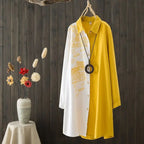 Women Cotton Linen Embroidery Blouse Long Sleeve Patchwork Color Top nowadaysfashion