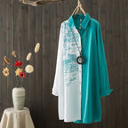 Women Cotton Linen Embroidery Blouse Long Sleeve Patchwork Color Top nowadaysfashion