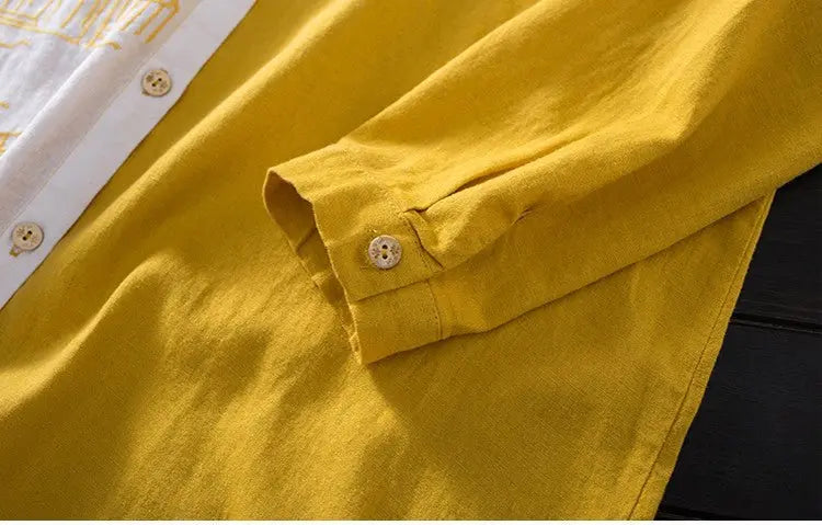 Women Cotton Linen Embroidery Blouse Long Sleeve Patchwork Color Top nowadaysfashion