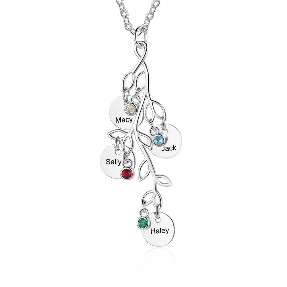 Women Customized Birthstone Family Tree Name Necklace nowadaysfashion