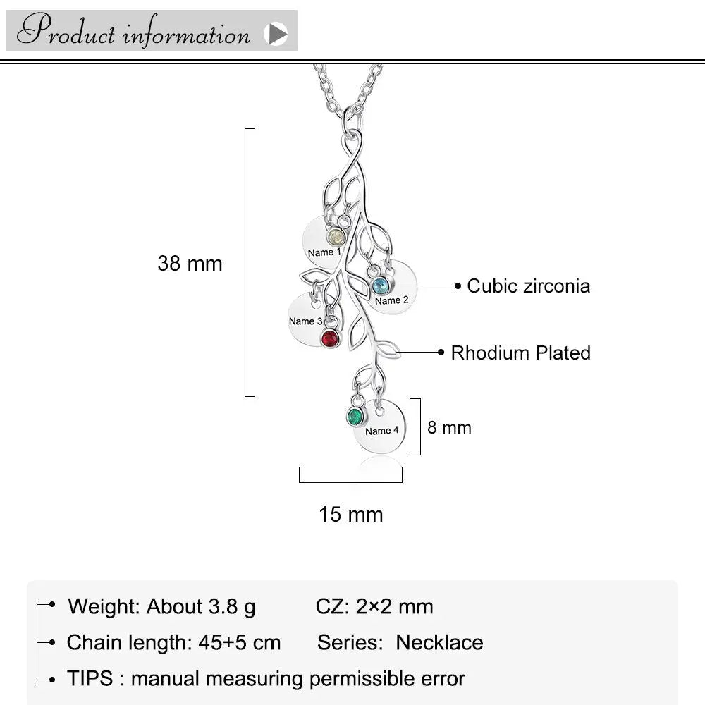 Women Customized Birthstone Family Tree Name Necklace nowadaysfashion
