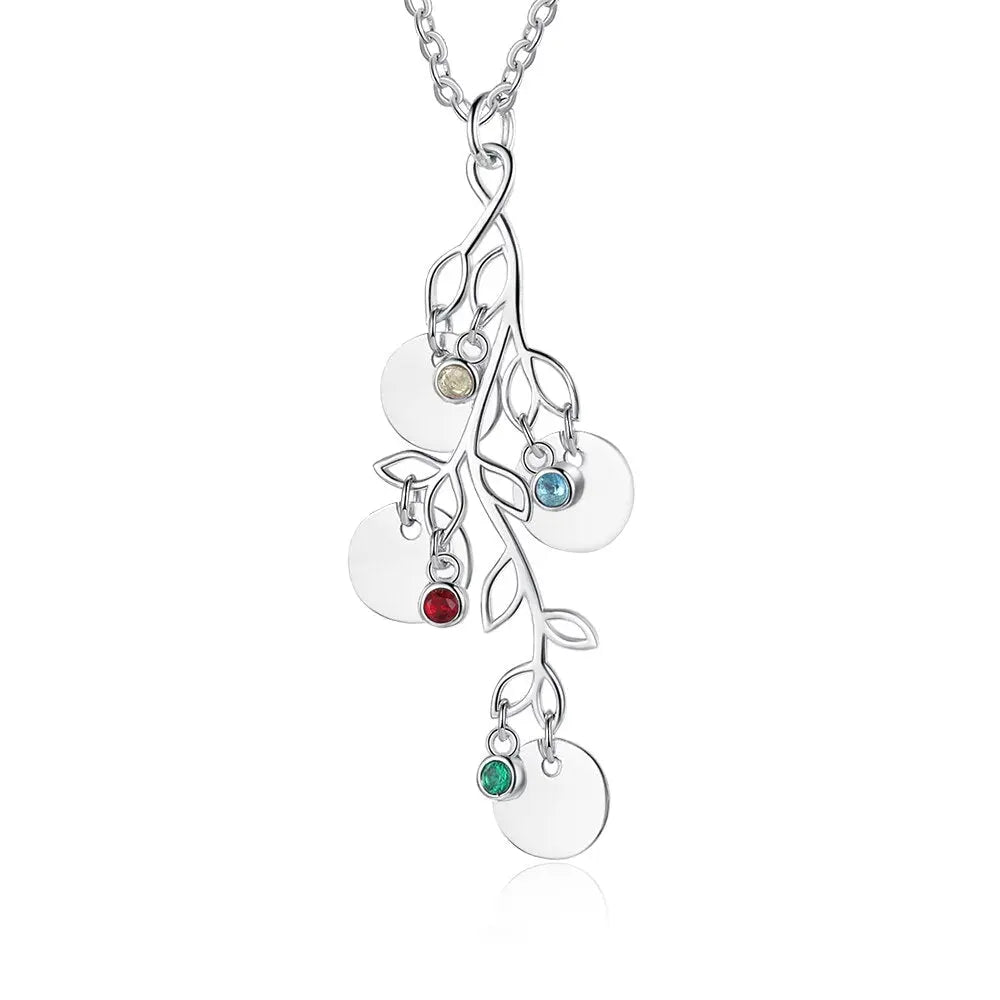 Women Customized Birthstone Family Tree Name Necklace - Blade & Thread