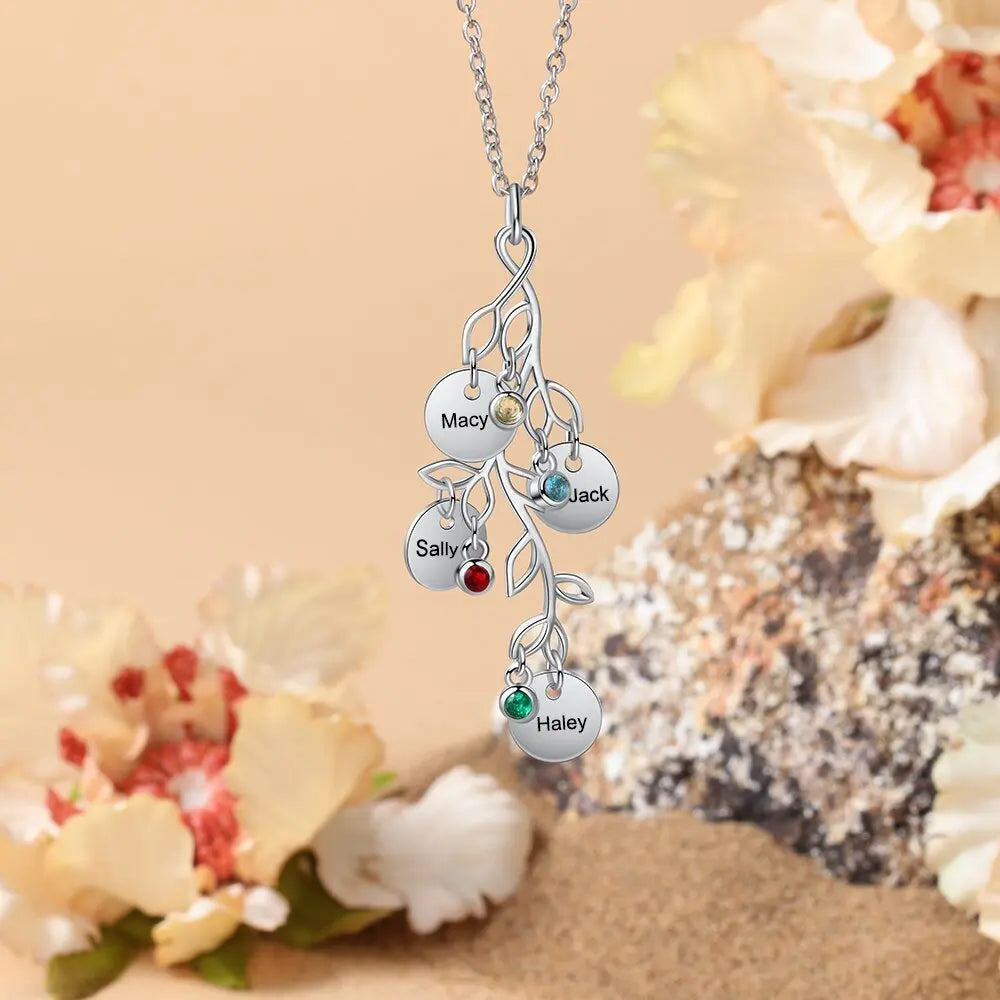 Women Customized Birthstone Family Tree Name Necklace - Blade & Thread