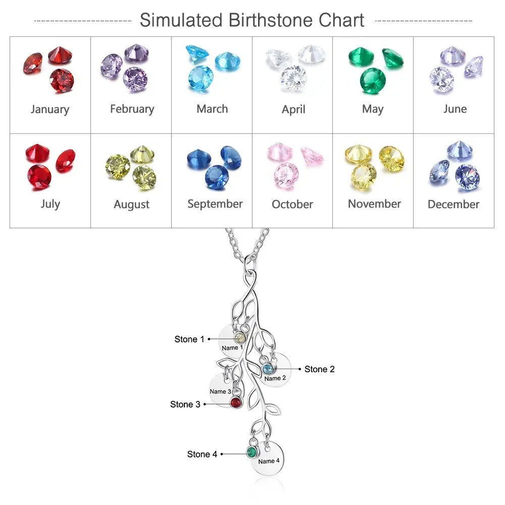 Women Customized Birthstone Family Tree Name Necklace nowadaysfashion