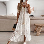 Women Dress Beach Style Elegant White Lace Spaghetti Srap Sundress Female Hollow Out Boho nowadaysfashion