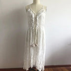 Women Dress Beach Style Elegant White Lace Spaghetti Srap Sundress Female Hollow Out Boho nowadaysfashion