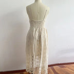 Women Dress Beach Style Elegant White Lace Spaghetti Srap Sundress Female Hollow Out Boho nowadaysfashion