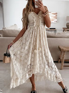 Women Dress Beach Style Elegant White Lace Spaghetti Srap Sundress Female Hollow Out Boho nowadaysfashion
