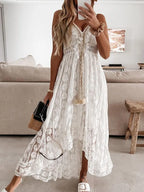 Women Dress Beach Style Elegant White Lace Spaghetti Srap Sundress Female Hollow Out Boho nowadaysfashion