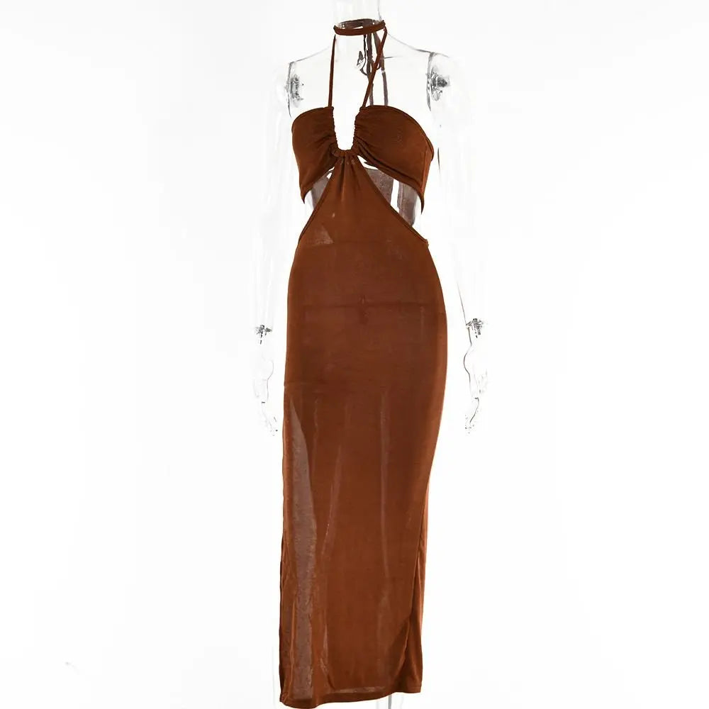 Women Halter Cut Out Backless Corset Midi Dress High Waist Split Slim Grunge Vestidos 2022 Summer - Blade & Thread