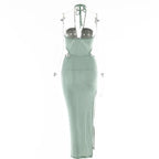 Women Halter Cut Out Backless Corset Midi Dress High Waist Split Slim Grunge Vestidos 2022 Summer nowadaysfashion