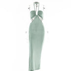 Women Halter Cut Out Backless Corset Midi Dress High Waist Split Slim Grunge Vestidos 2022 Summer nowadaysfashion