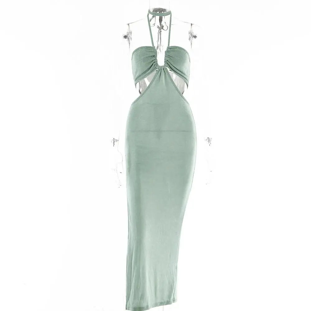 Women Halter Cut Out Backless Corset Midi Dress High Waist Split Slim Grunge Vestidos 2022 Summer - Blade & Thread