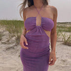 Women Halter Cut Out Backless Corset Midi Dress High Waist Split Slim Grunge Vestidos 2022 Summer nowadaysfashion