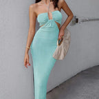 Women Halter Cut Out Backless Corset Midi Dress High Waist Split Slim Grunge Vestidos 2022 Summer nowadaysfashion