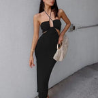 Women Halter Cut Out Backless Corset Midi Dress High Waist Split Slim Grunge Vestidos 2022 Summer nowadaysfashion