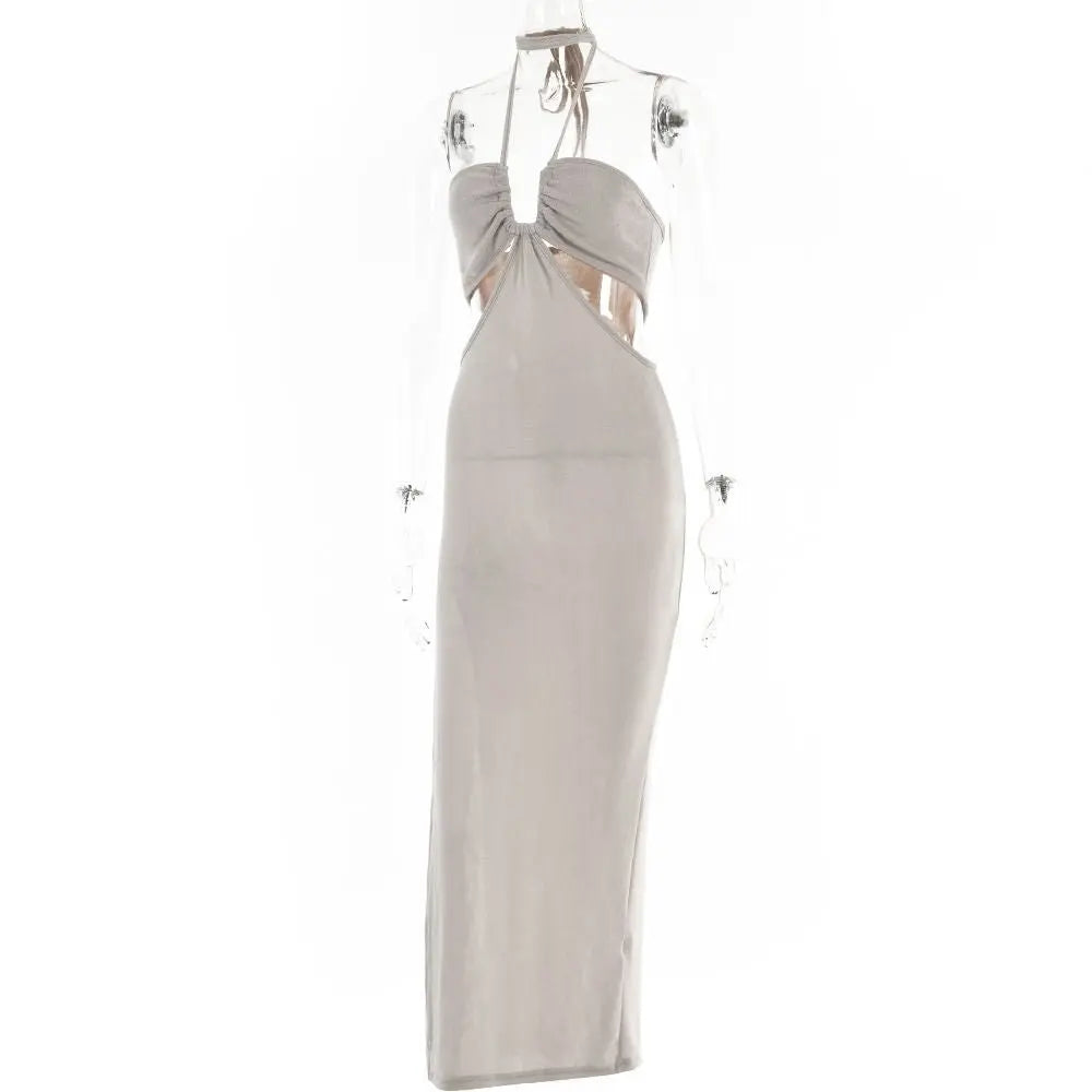 Women Halter Cut Out Backless Corset Midi Dress High Waist Split Slim Grunge Vestidos 2022 Summer - Blade & Thread