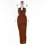 Women Halter Cut Out Backless Corset Midi Dress High Waist Split Slim Grunge Vestidos 2022 Summer nowadaysfashion